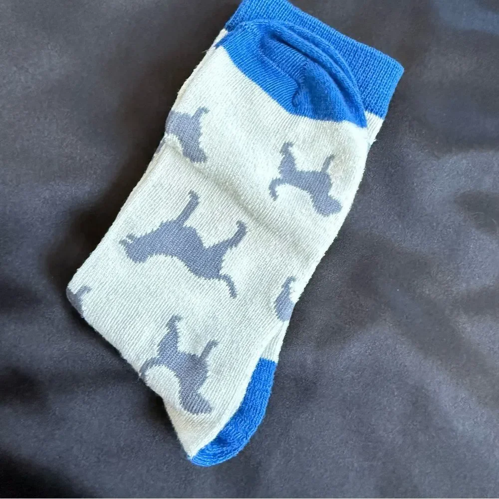 Dog Patterned Blue and Gray Labrador Crew Socks Women One Size